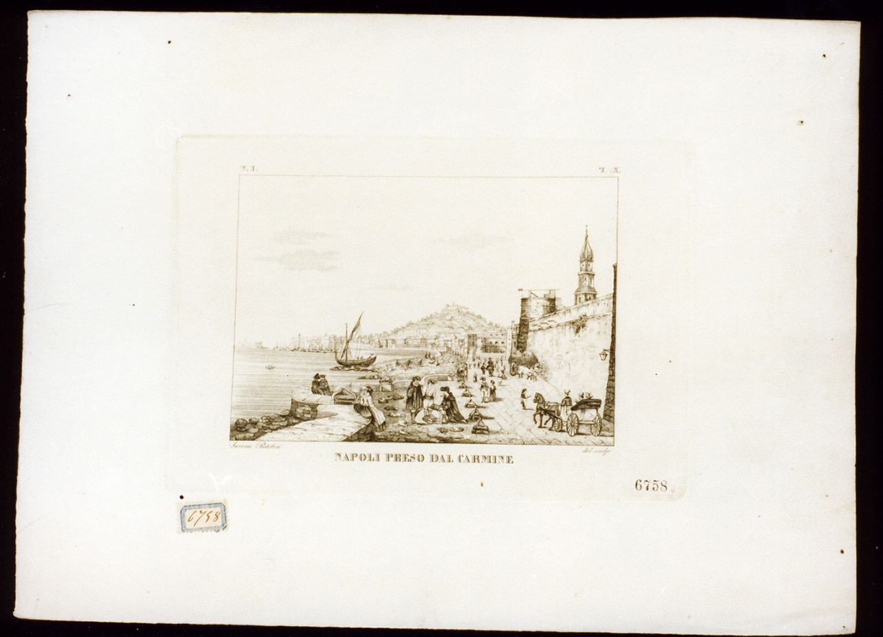 veduta di Napoli dal castello del Carmine (stampa) di Pistolesi Saverio (secondo quarto sec. XIX)