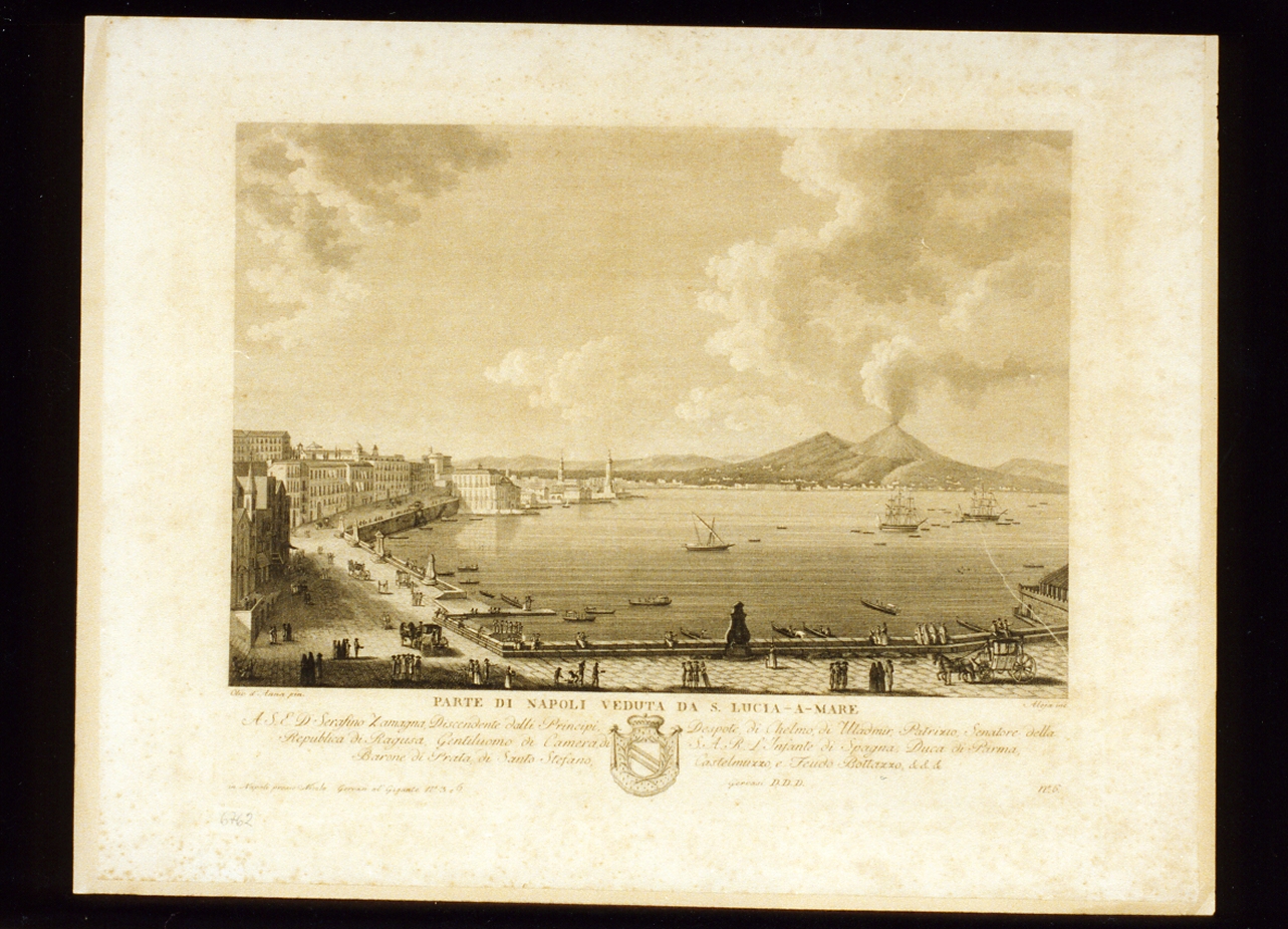 veduta di Napoli da Santa Lucia (stampa) di Alloja Vincenzo (secc. XVIII/ XIX)