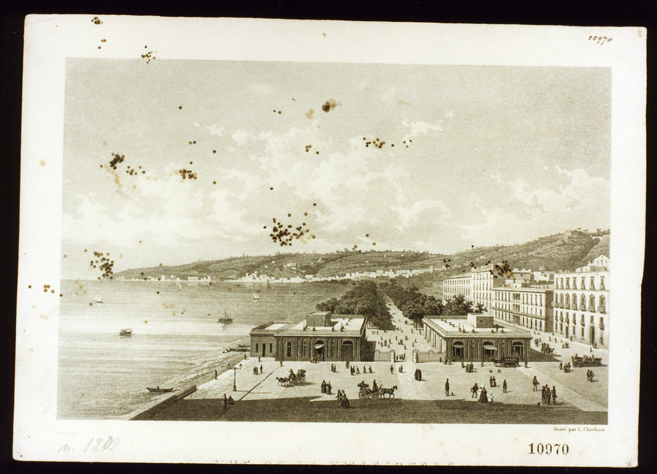 veduta della villa Reale a Napoli (stampa tagliata) di Cherbuin Louis (terzo quarto sec. XIX)