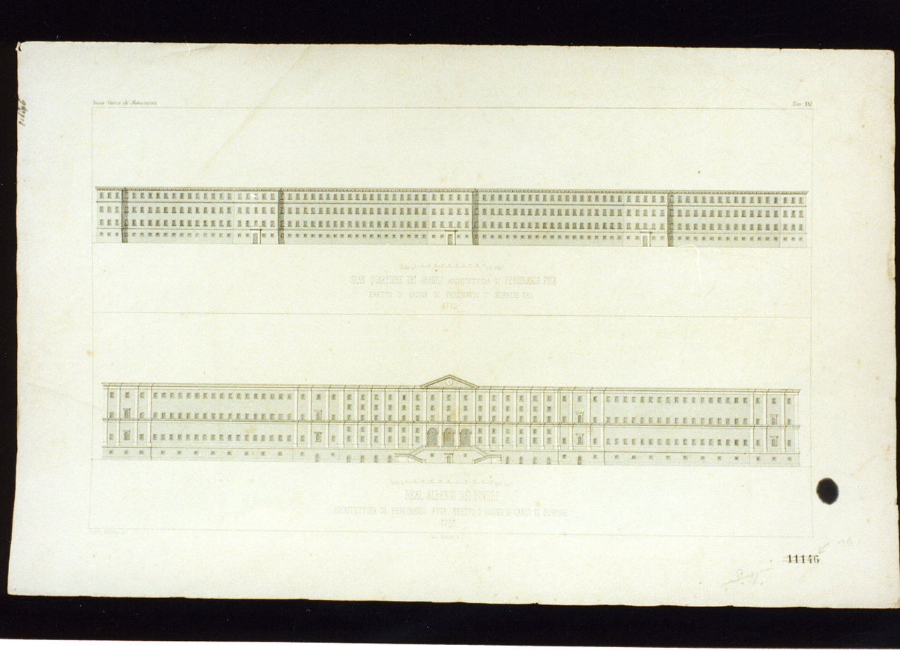 prospetti dei Granili e dell'albergo dei Poveri (stampa) - ambito napoletano (sec. XIX)