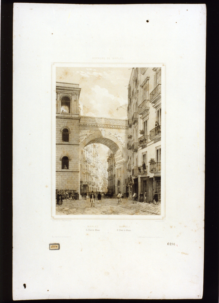 veduta del ponte di chiaia a Napoli (stampa a colori) di Benoist Philippe (sec. XIX)