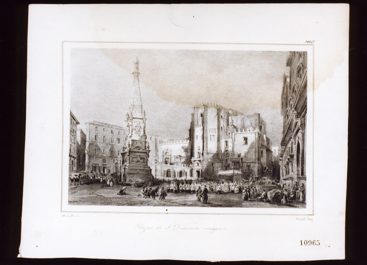 veduta di piazza San Domenico Maggiore a Napoli (stampa) di Vianelli Achille, Wenzel Francesco (sec. XIX)