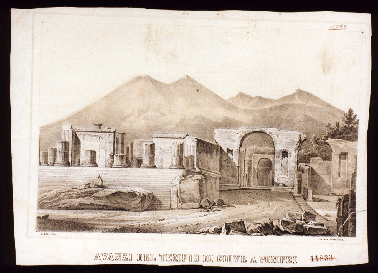veduta delle rovine del tempio di Giove a Pompei (stampa a colori) - ambito italiano (secondo quarto sec. XIX)