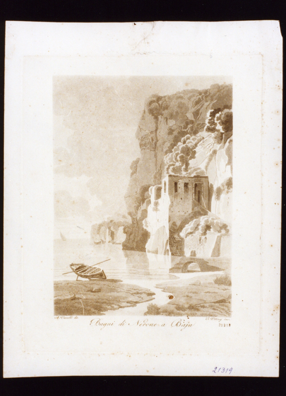 veduta dei bagni di Nerone a Baia (stampa) di Vianelli Achille, Witting Teodoro Guglielmo (sec. XIX)