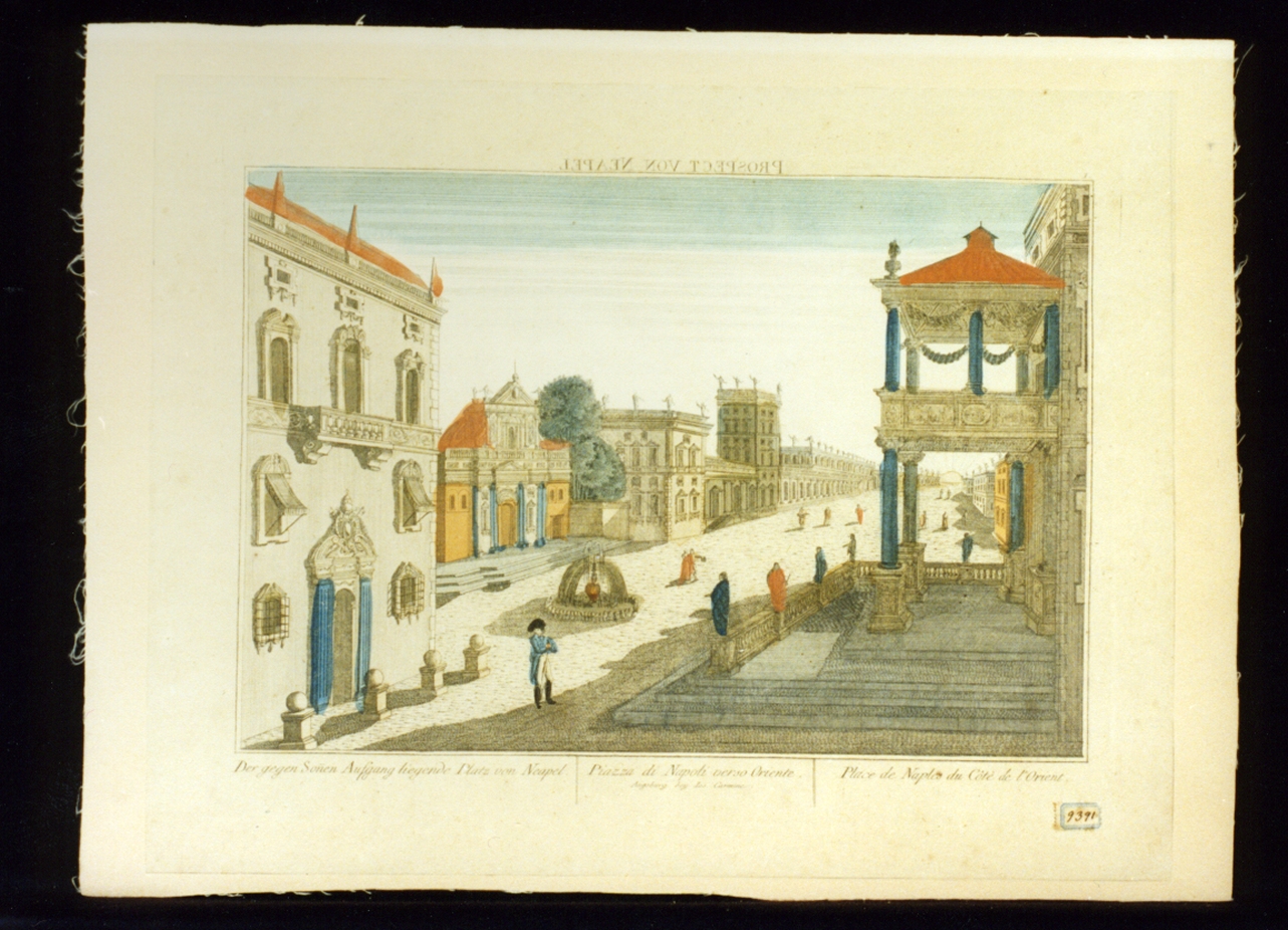 veduta di una piazza a Napoli (stampa a colori) - ambito tedesco (fine sec. XVIII)