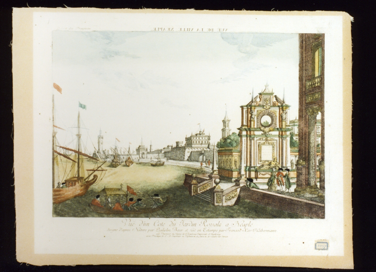veduta del giardino reale a Napoli (stampa a colori) di Habermann Franz Xaver, Baur Johann Wilhelm (seconda metà sec. XVIII)