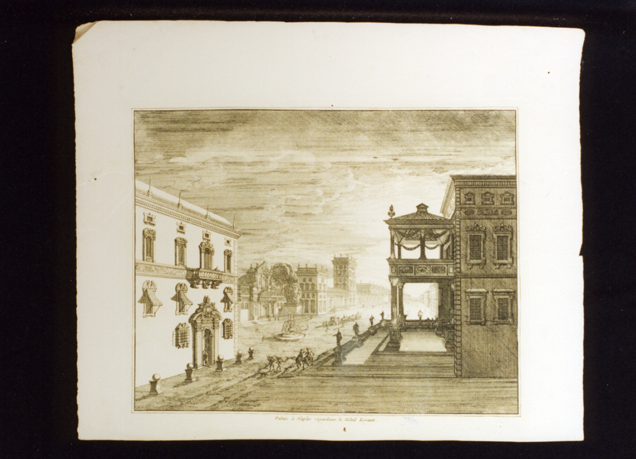 veduta di una piazza a Napoli (stampa) - ambito fiammingo (fine sec. XVII)