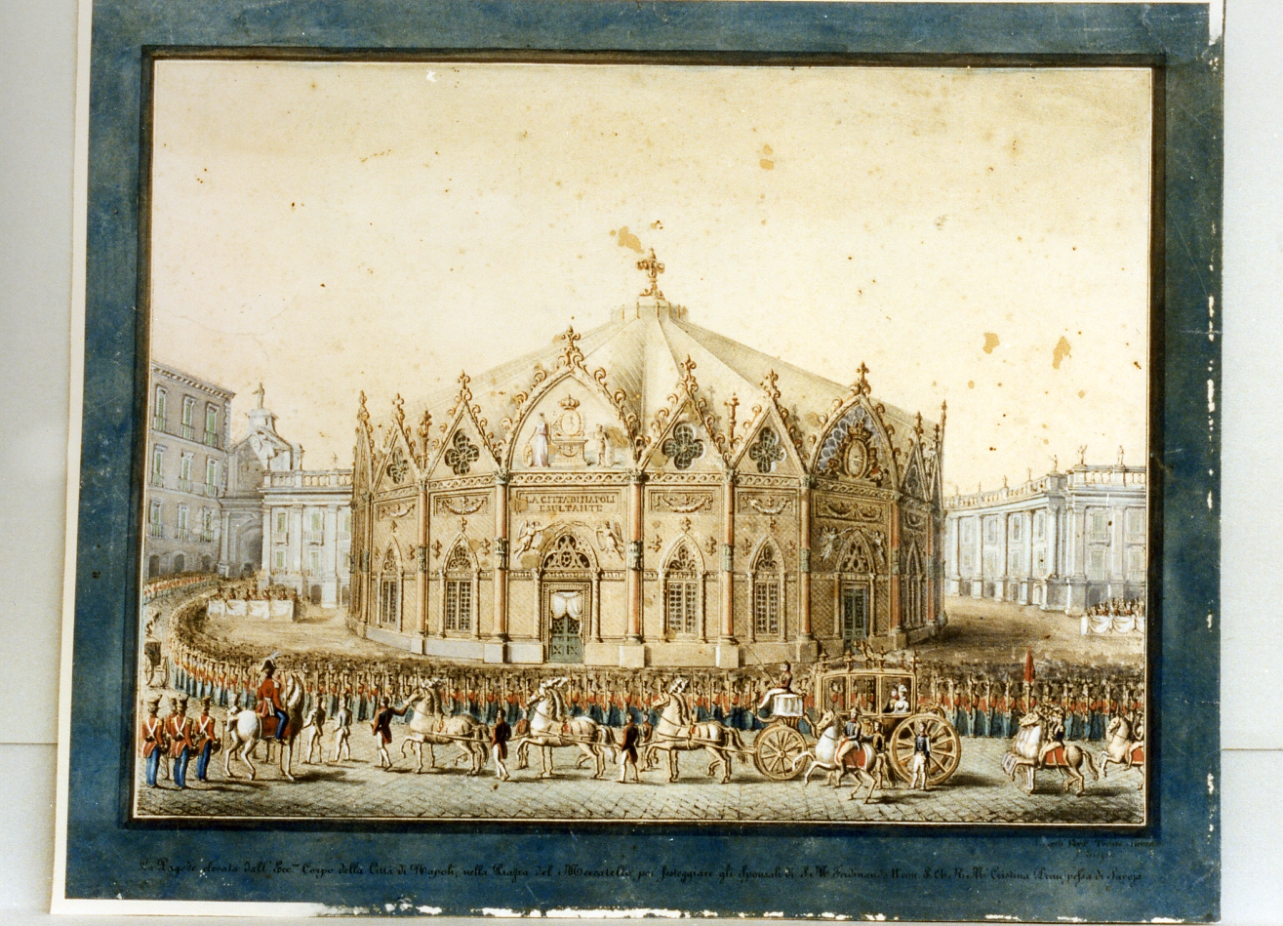 paesaggio con architetture (stampa a colori) di Tenna Ferdinando (sec. XIX)