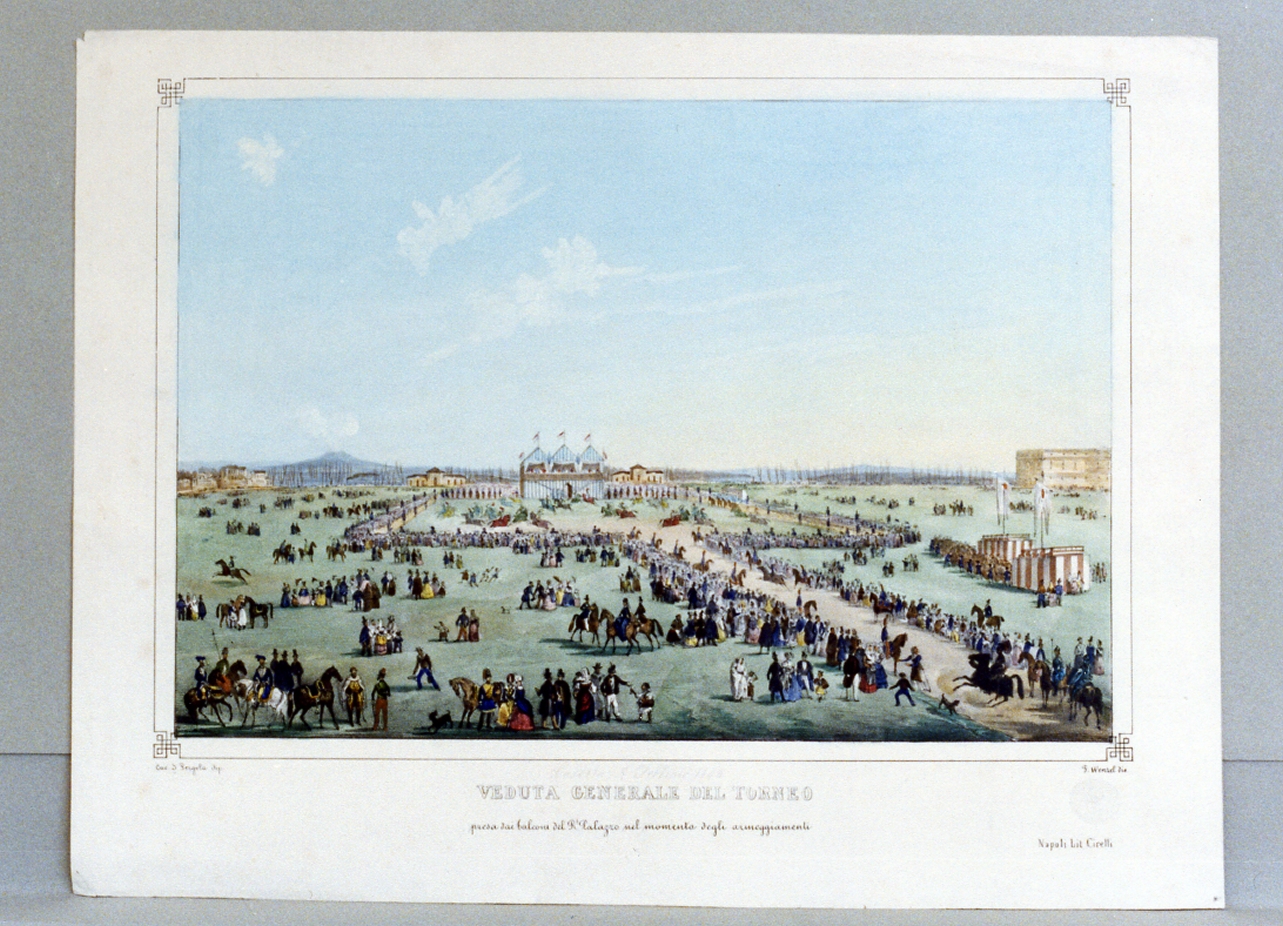 paesaggio con giostra (stampa a colori) di Wenzel Francesco, Fergola Salvatore (sec. XIX)