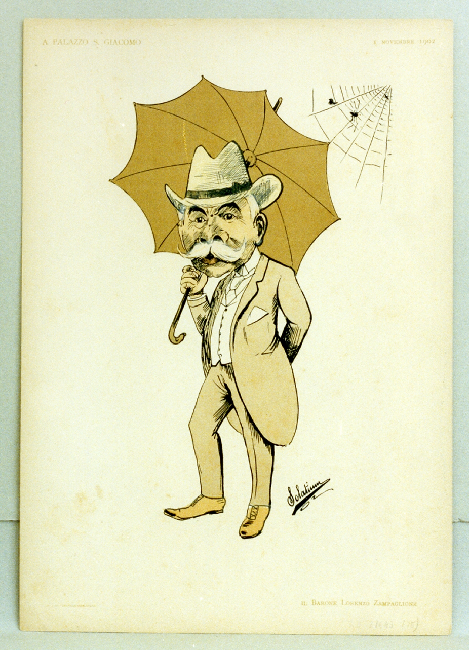 caricatura maschile (stampa a colori) di Buonsollazzi Mario detto Solatium (sec. XX)