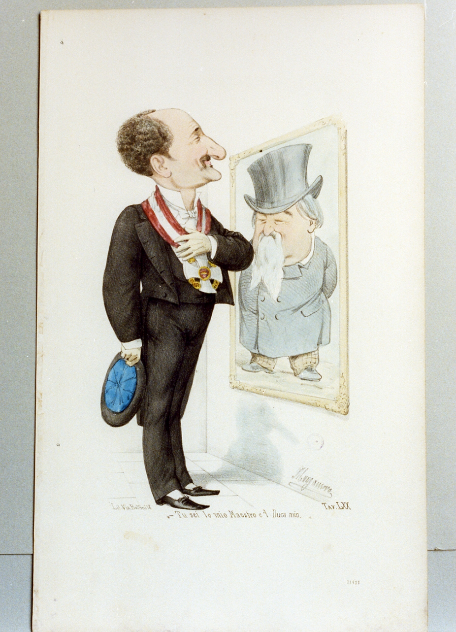 caricatura maschile (stampa a colori) di Manganaro Antonio (sec. XIX)