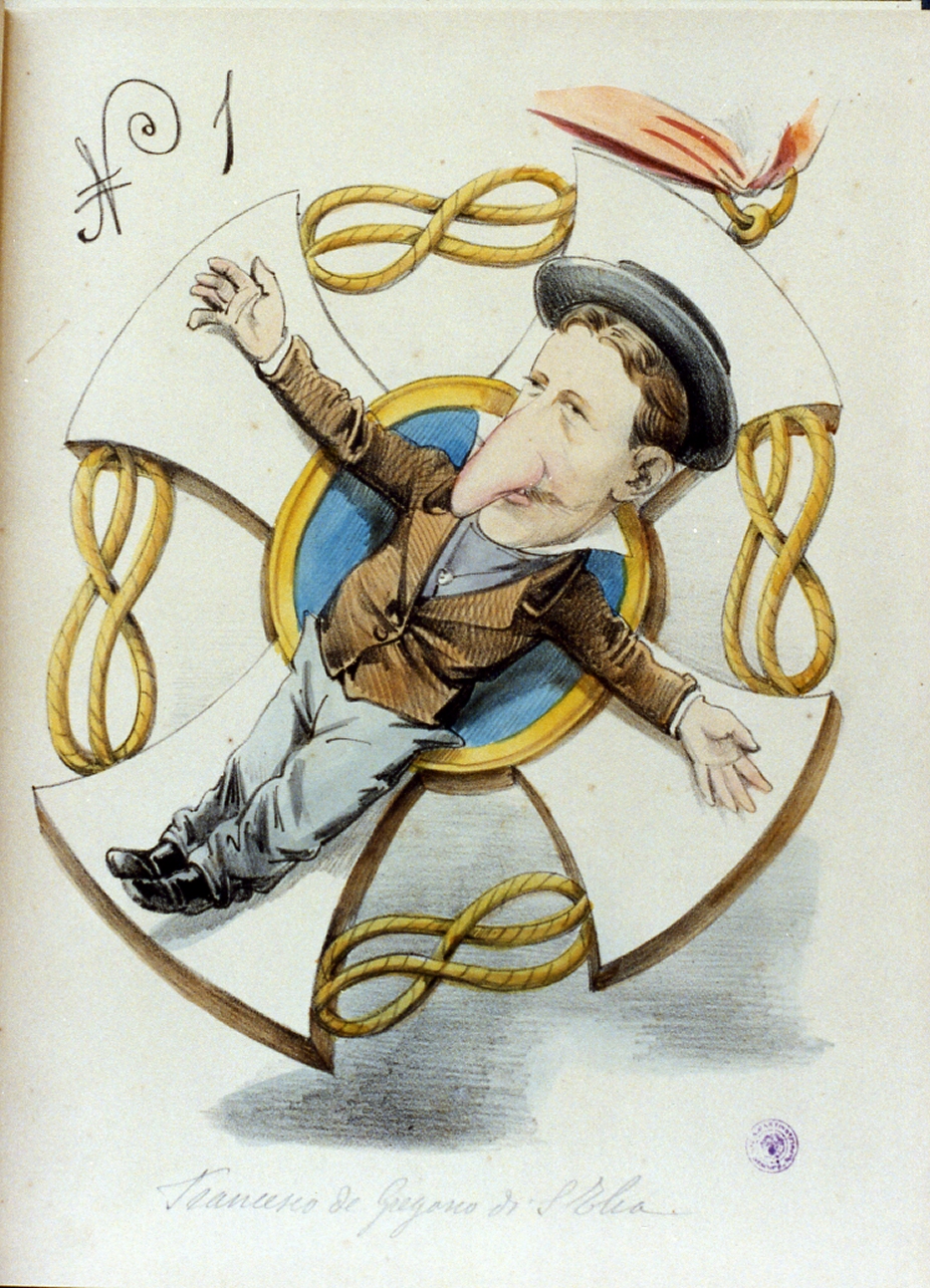 caricatura maschile (stampa a colori) di De Gregorio Francesco (sec. XIX)