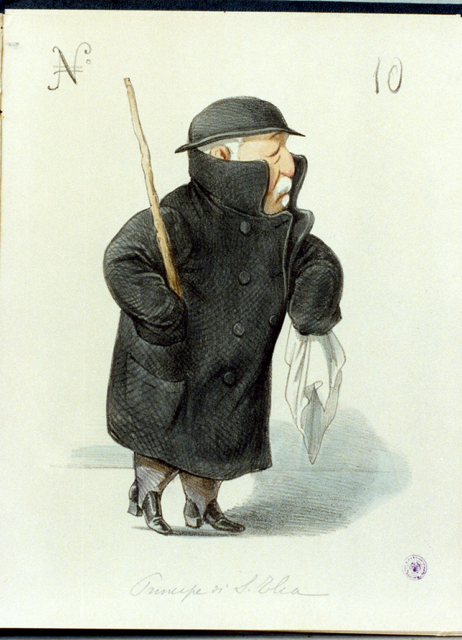 caricatura maschile (stampa a colori) di De Gregorio Francesco (sec. XIX)