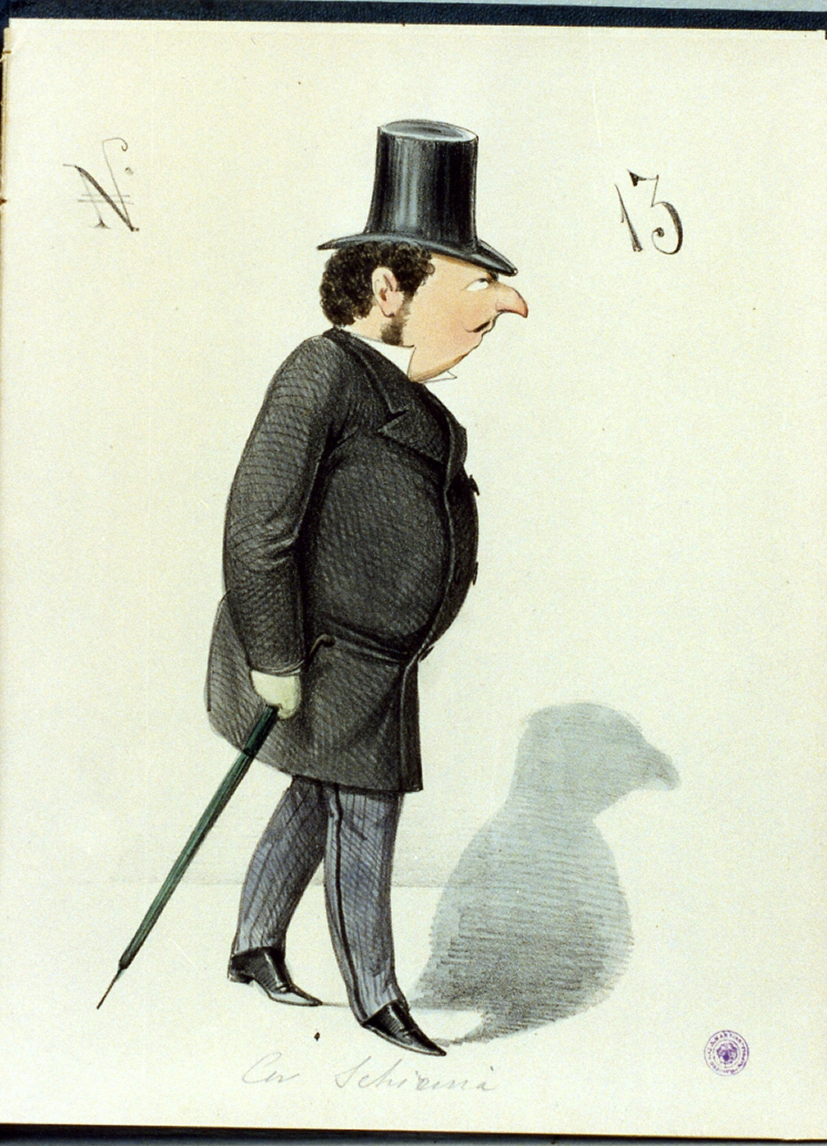 caricatura maschile (stampa a colori) di De Gregorio Francesco (sec. XIX)