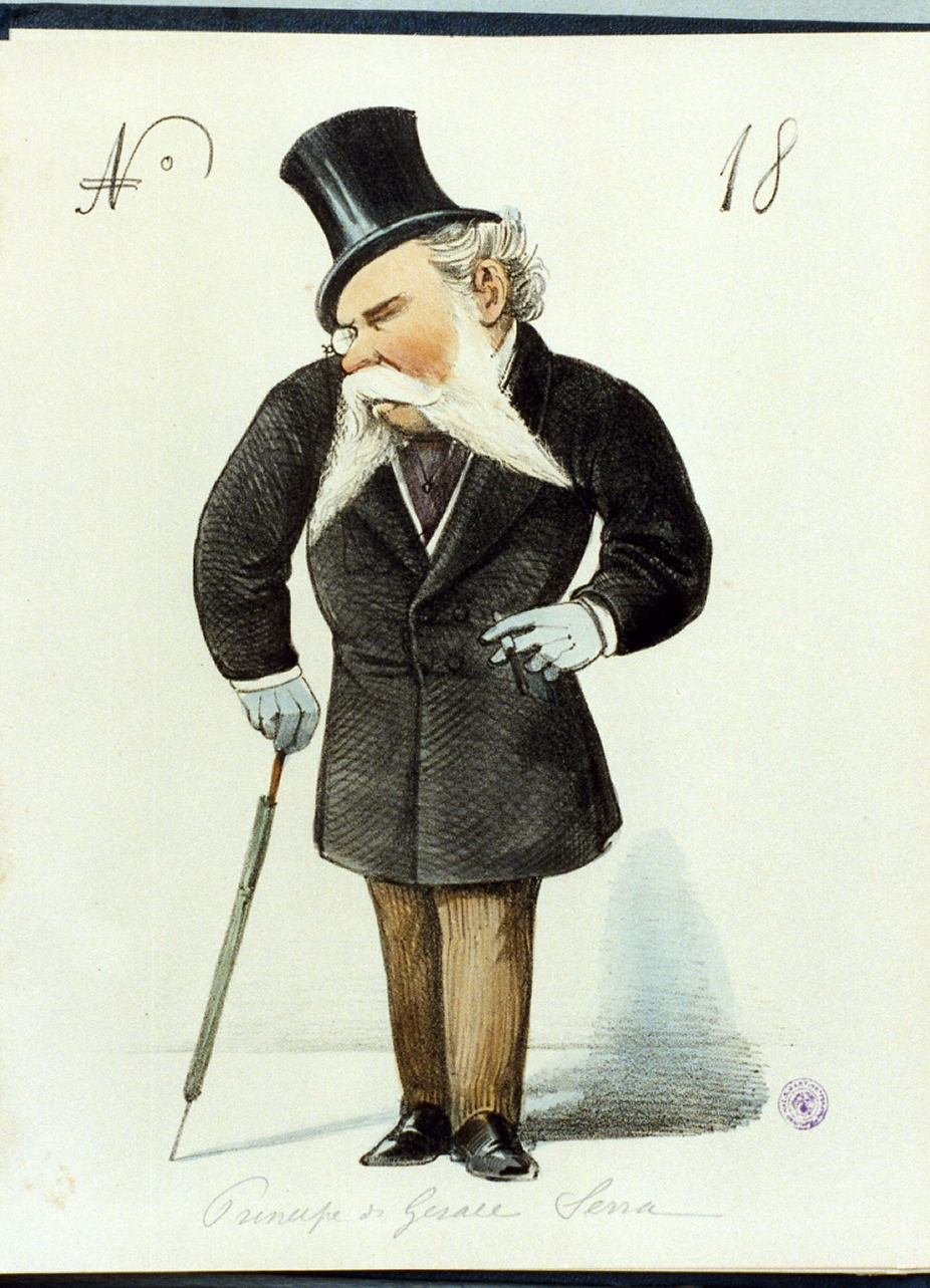 caricatura maschile (stampa a colori) di De Gregorio Francesco (sec. XIX)