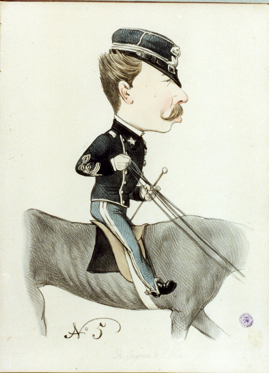 caricatura maschile (stampa a colori) di De Gregorio Francesco (sec. XIX)