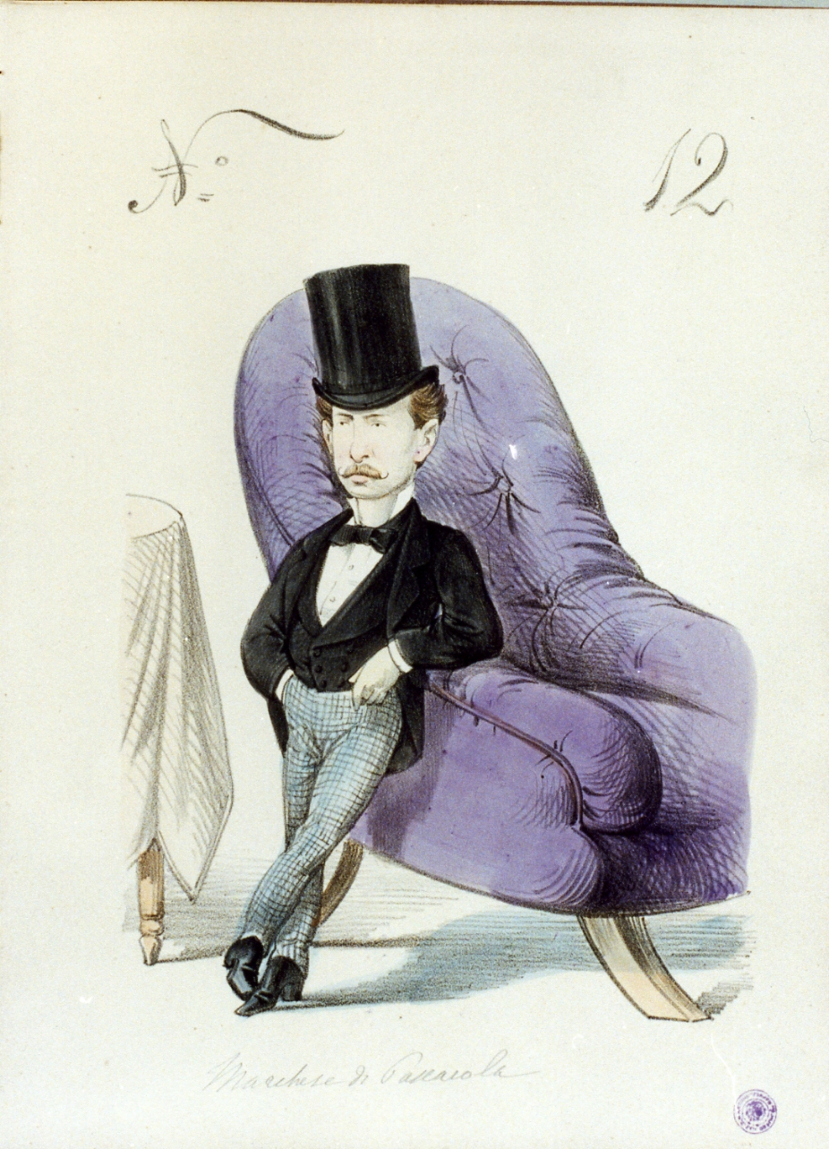 caricatura maschile (stampa a colori) di De Gregorio Francesco (sec. XIX)