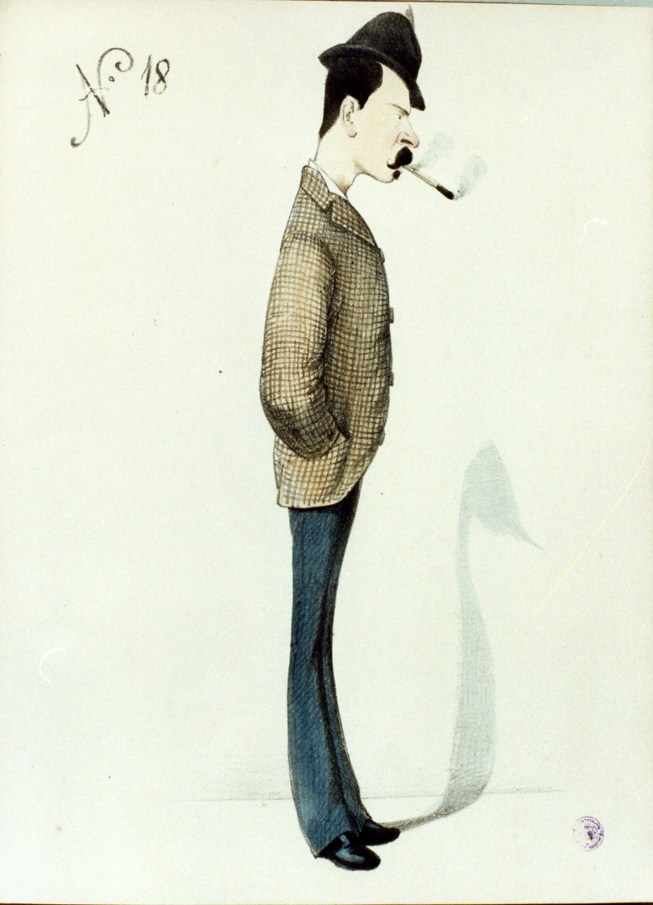 caricatura maschile (stampa a colori) di De Gregorio Francesco (sec. XIX)