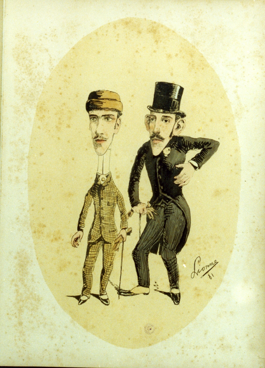 caricatura maschile (stampa a colori) di Della Leonessa Enrico detto Enrico Lionne (sec. XIX)