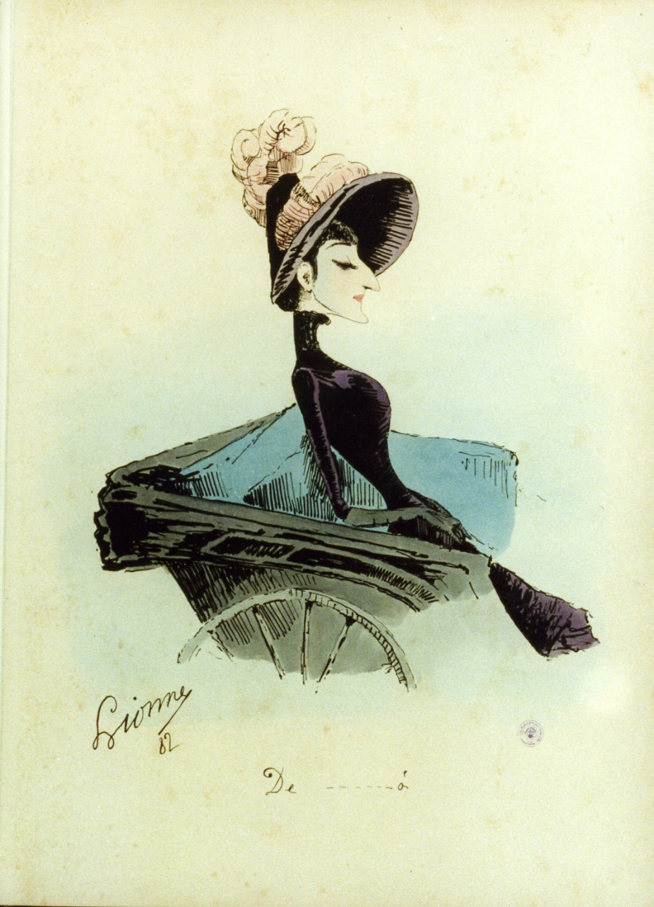 caricatura femminile (stampa a colori) di Della Leonessa Enrico detto Enrico Lionne (sec. XIX)