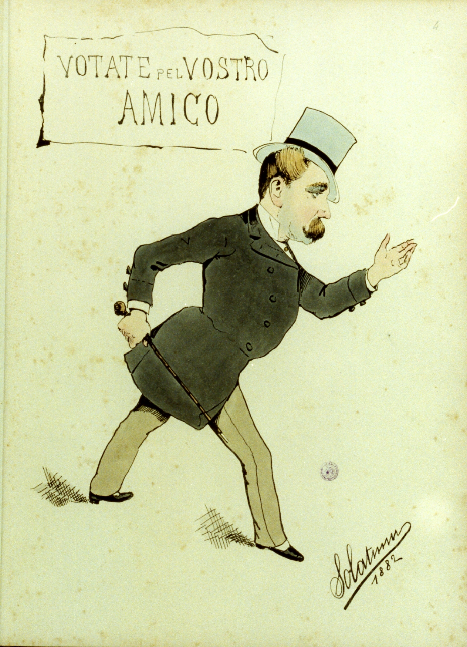 caricatura maschile (stampa a colori) di Buonsollazzi Mario detto Solatium (sec. XIX)