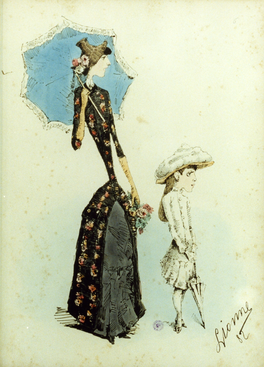 caricature femminili (stampa a colori) di Della Leonessa Enrico detto Enrico Lionne (sec. XIX)