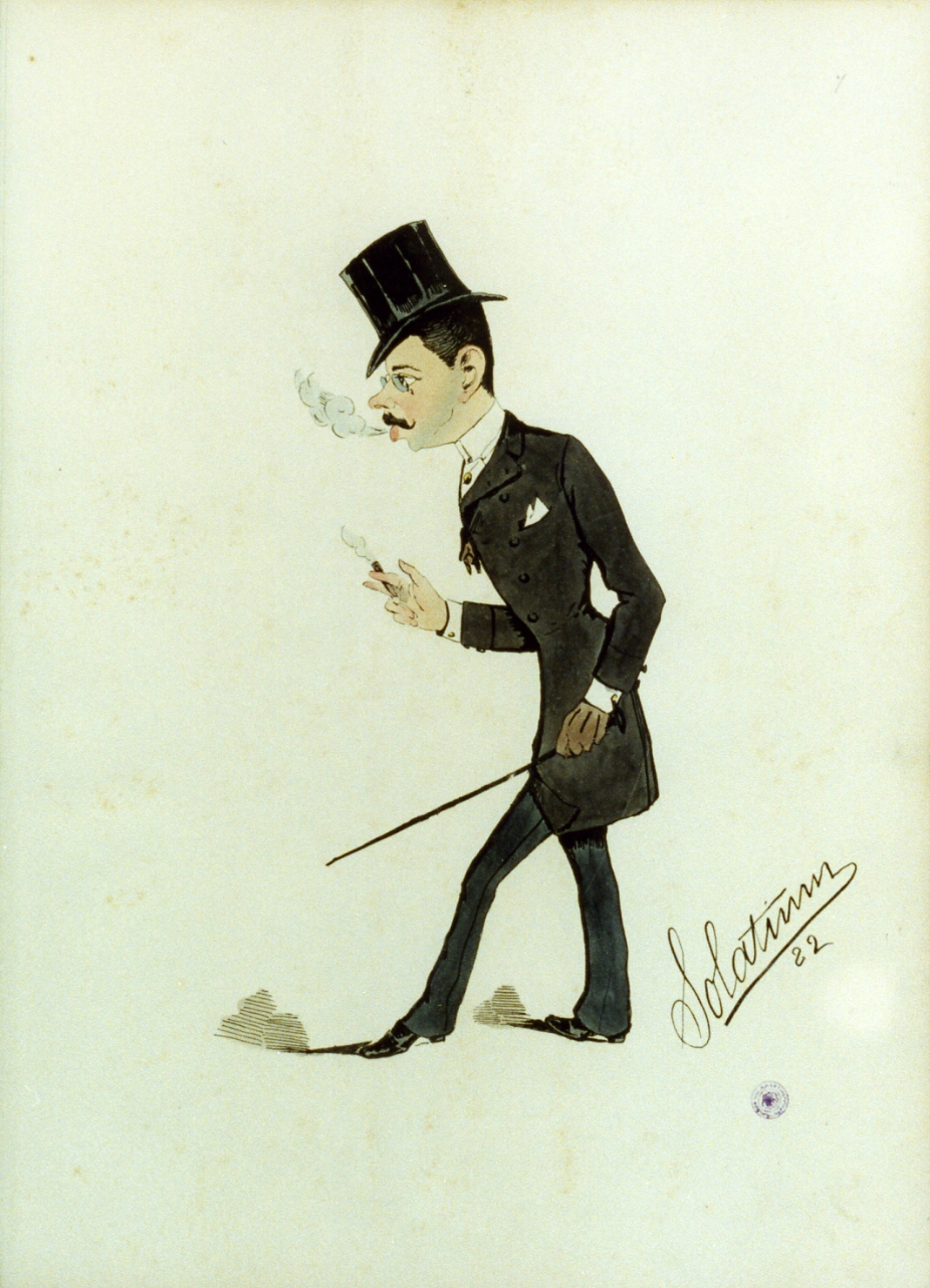 caricatura maschile (stampa a colori) di Buonsollazzi Mario detto Solatium (sec. XIX)
