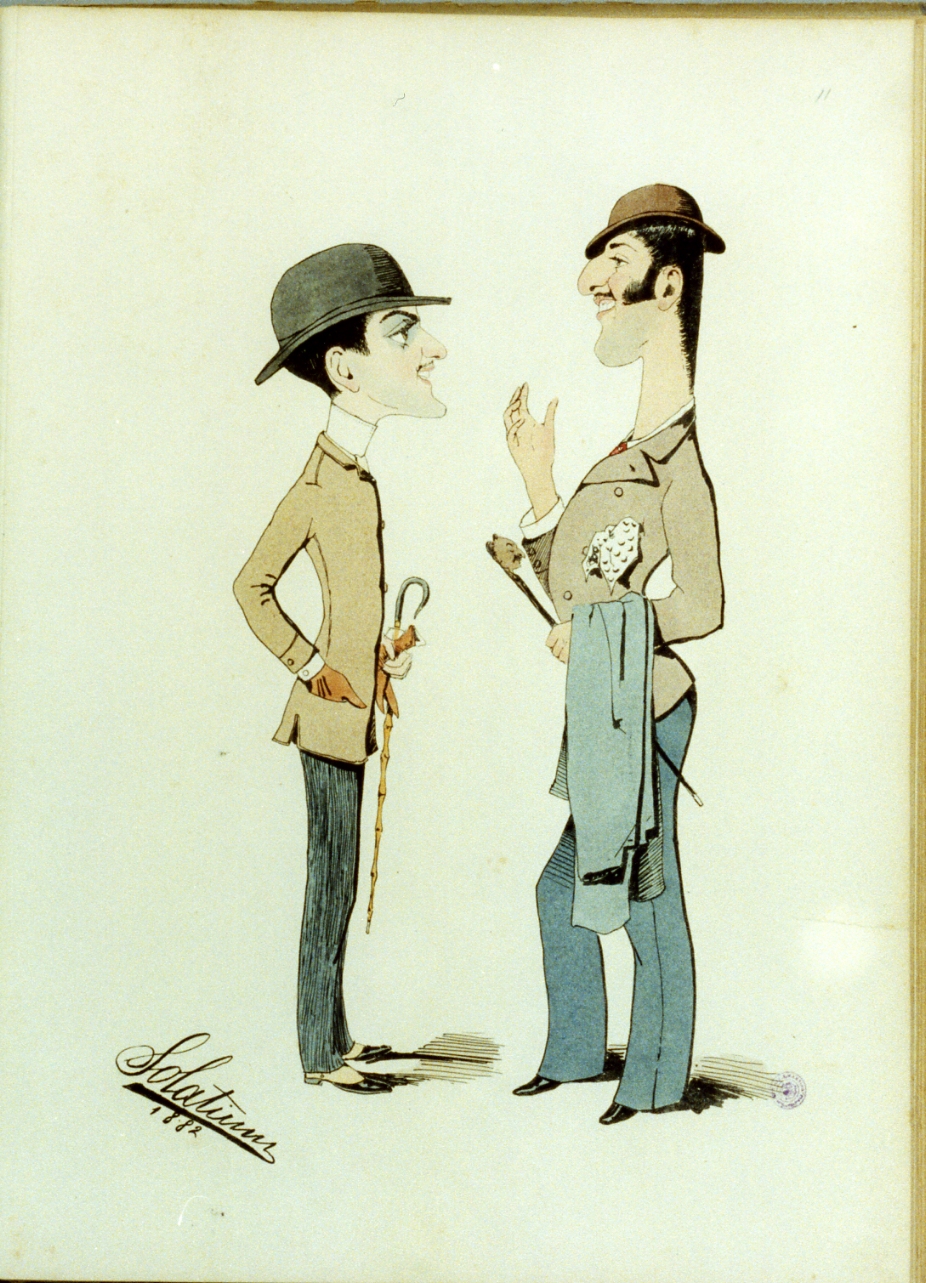 caricature maschili (stampa a colori) di Buonsollazzi Mario detto Solatium (sec. XIX)