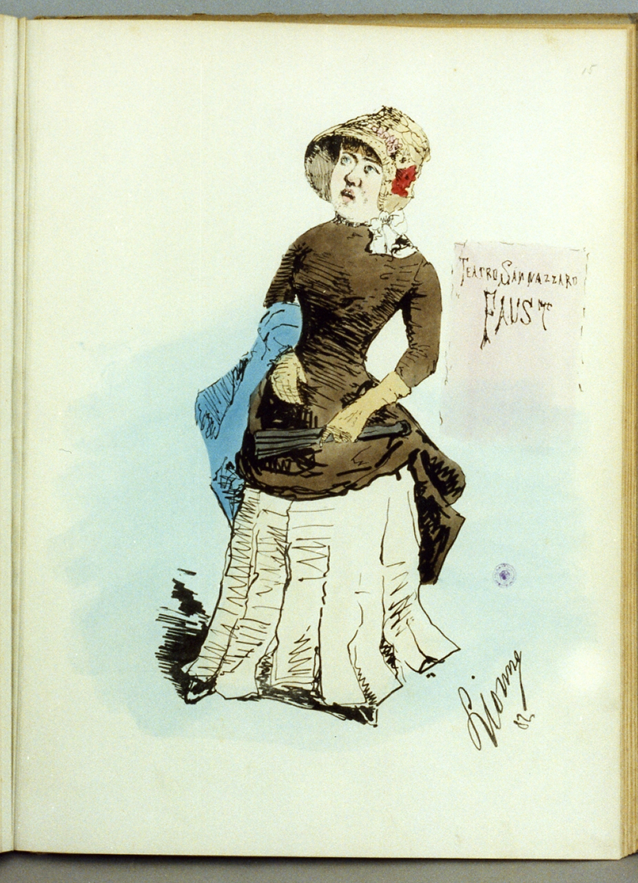 caricatura femminile (stampa a colori) di Della Leonessa Enrico detto Enrico Lionne (sec. XIX)