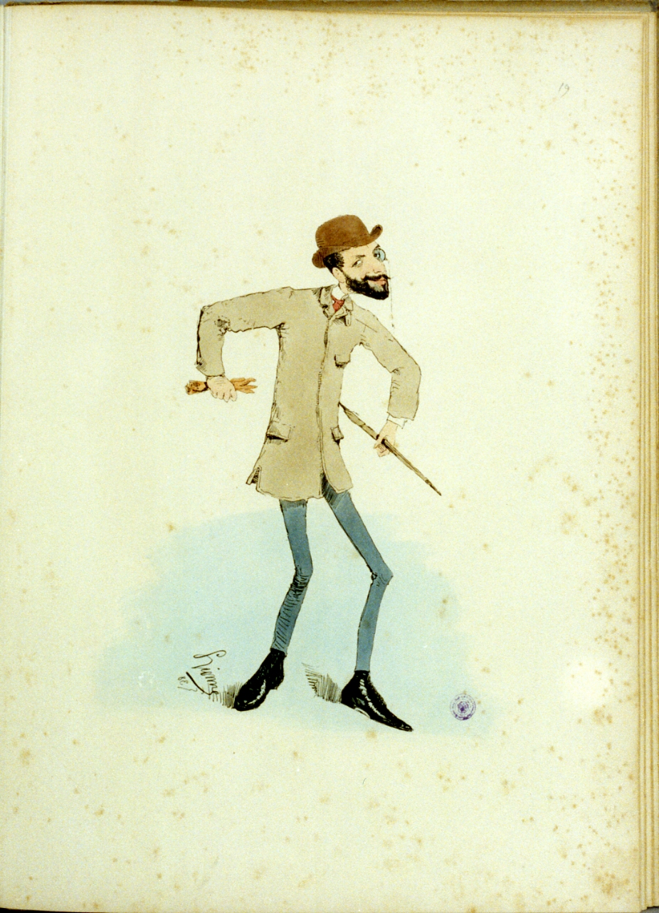 caricatura maschile (stampa a colori) di Della Leonessa Enrico detto Enrico Lionne (sec. XIX)