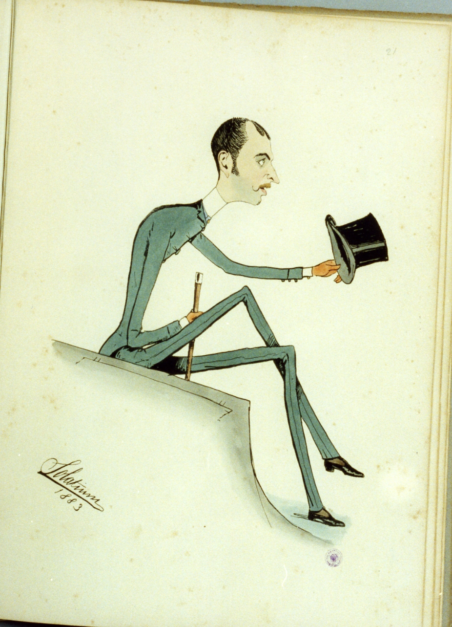 caricatura maschile (stampa a colori) di Buonsollazzi Mario detto Solatium (sec. XIX)