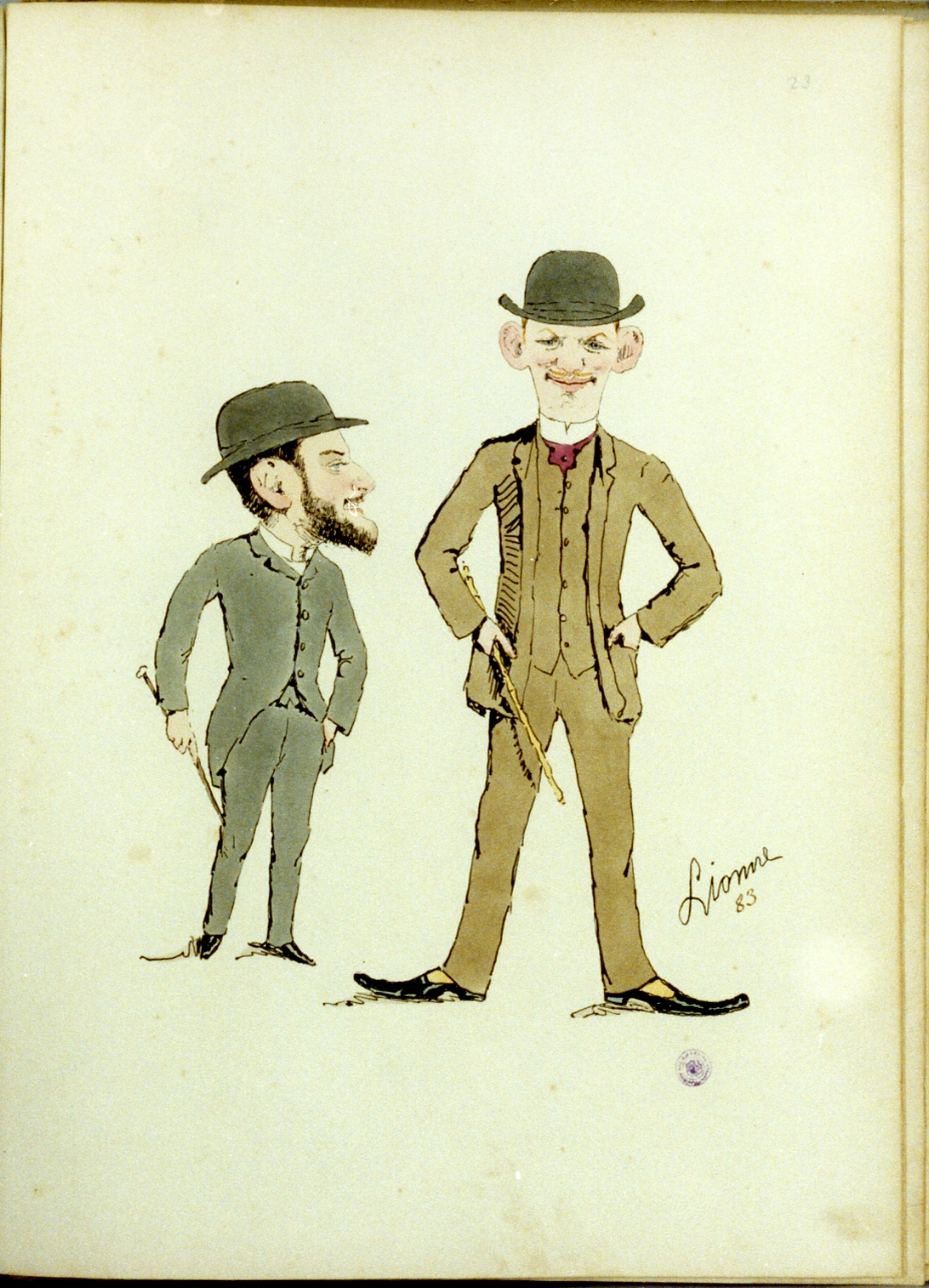 caricature maschili (stampa a colori) di Della Leonessa Enrico detto Enrico Lionne (sec. XIX)