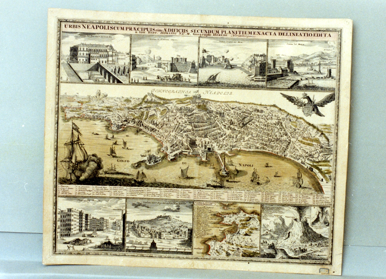 veduta di Napoli (stampa a colori) di Homann Johann Baptist (sec. XVIII)