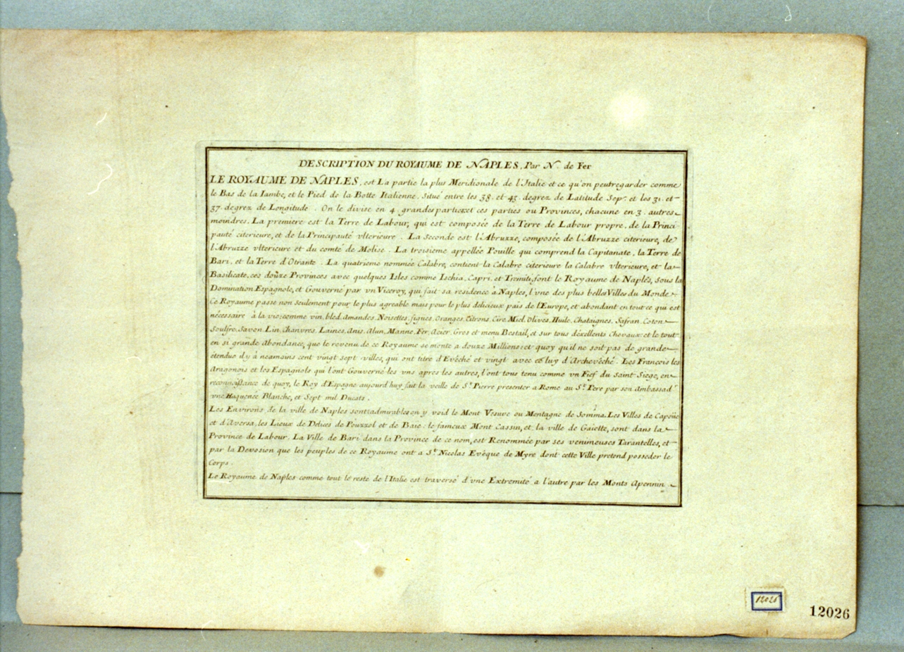 commento alla carta topografica (stampa) di De Fer Nicolas (sec. XVIII)