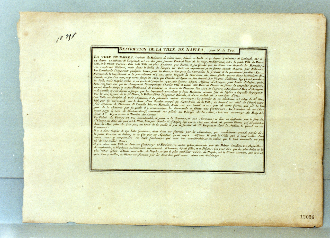 commento alla carta topografica (stampa) di De Fer Nicolas (secc. XVII/ XVIII)