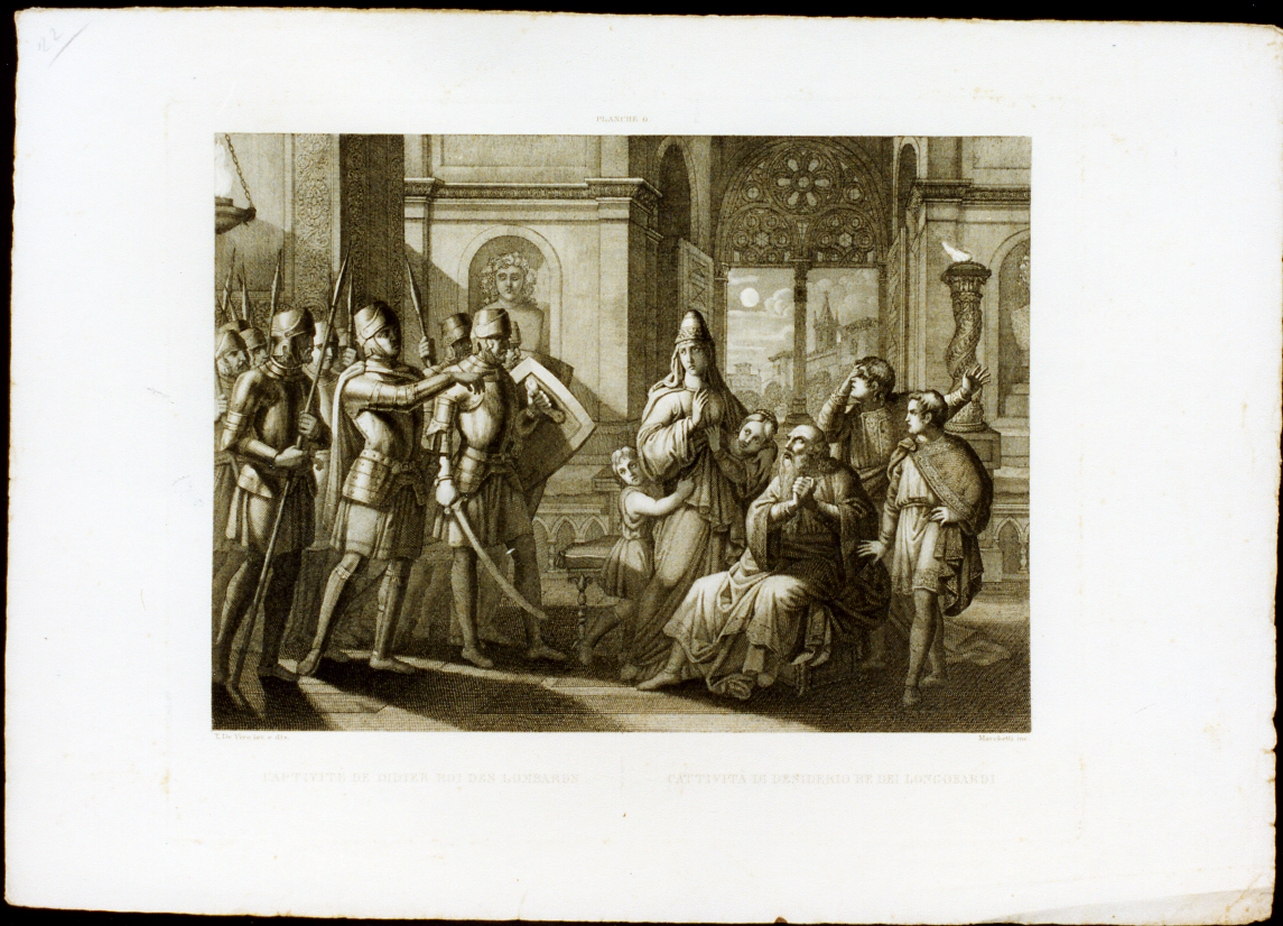 prigionia di Desiderio re dei longobardi (stampa) di De Vivo Tommaso, Marchetti Domenico (sec. XIX)