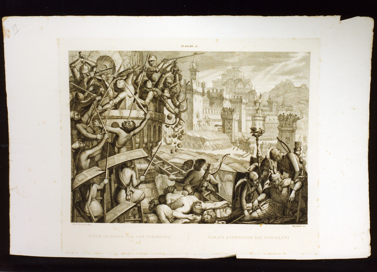 Parigi assediata dai Normanni (stampa) di Marchetti Domenico, De Vivo Tommaso (sec. XIX)