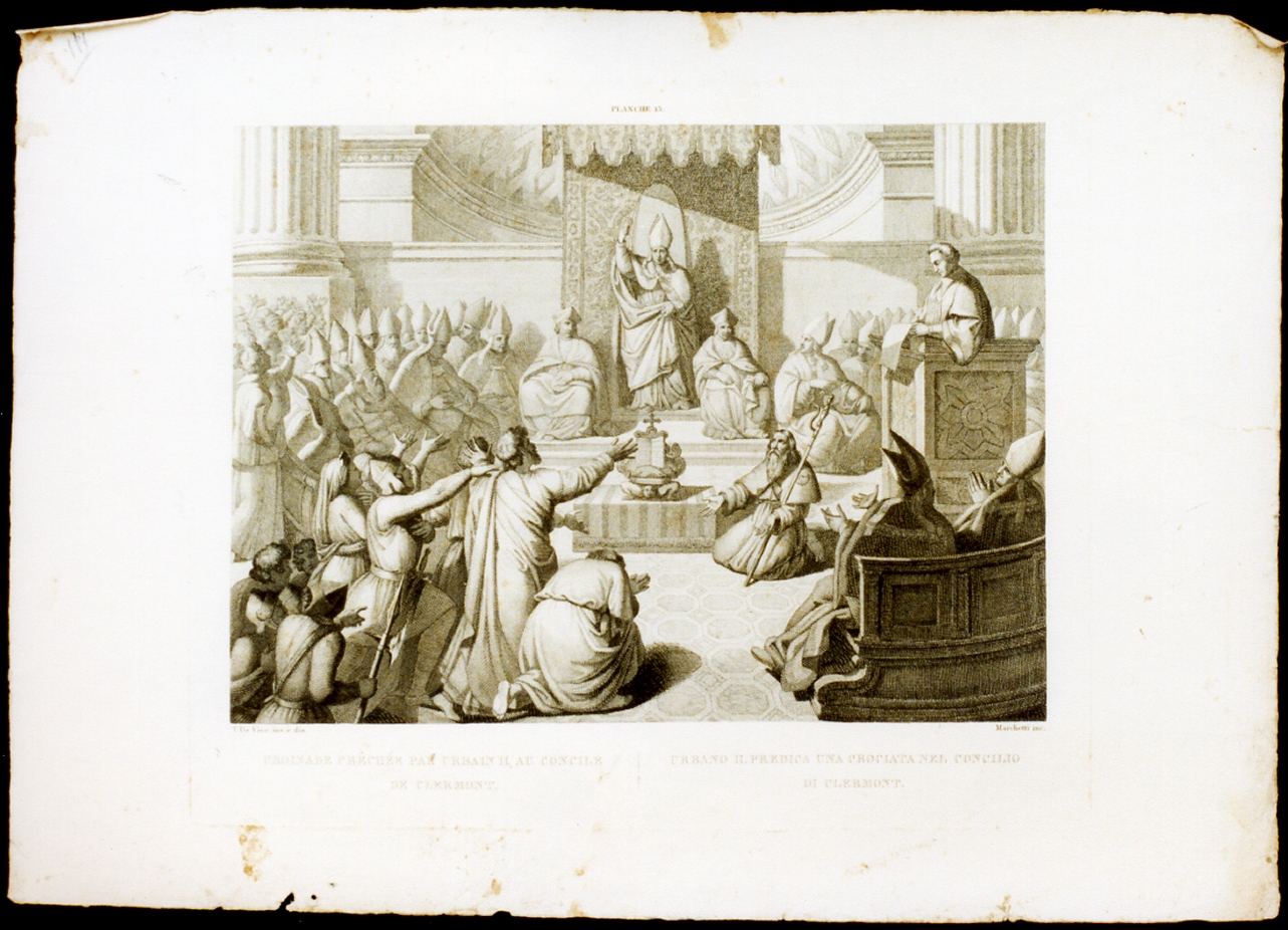 papa Urbano II promuove una crociata (stampa) di De Vivo Tommaso, Marchetti Domenico (sec. XIX)