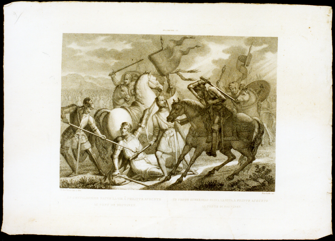 Filippo Augusto viene salvato da un giovane (stampa) di Marchetti Domenico, De Vivo Tommaso (sec. XIX)