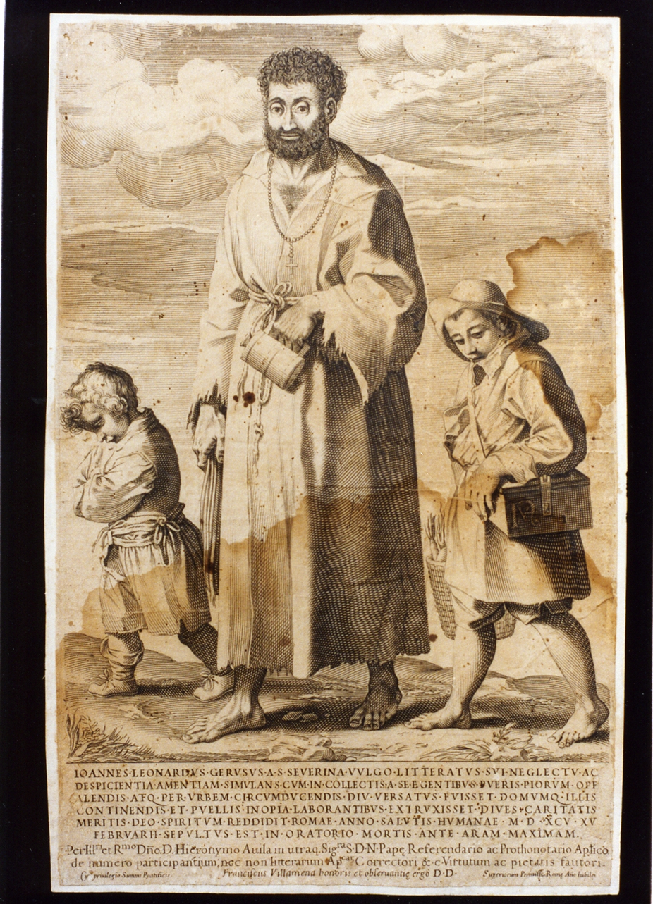 Giovanni Leonardo Geruso soccorre i fanciulli poveri (stampa) di Villamena Francesco (secc. XVI/ XVII)