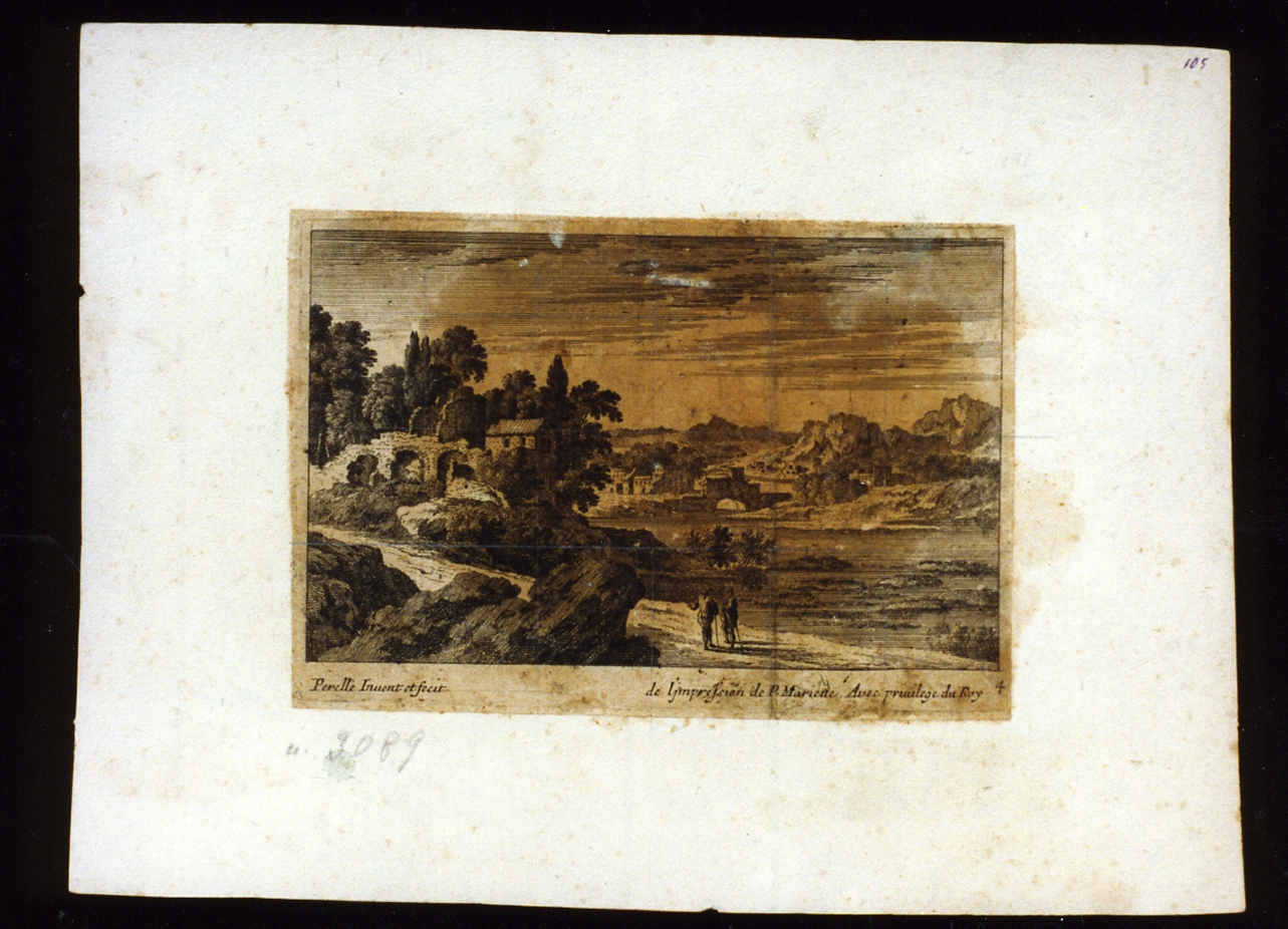 paesaggio con figure (stampa) di Perelle Adam (secc. XVI/ XVII)