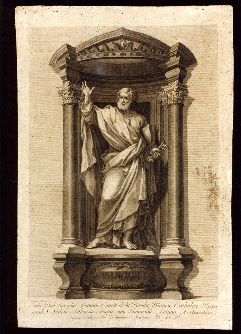 statua di San Pietro (stampa) di Campanella Angelo (secc. XVIII/ XIX)