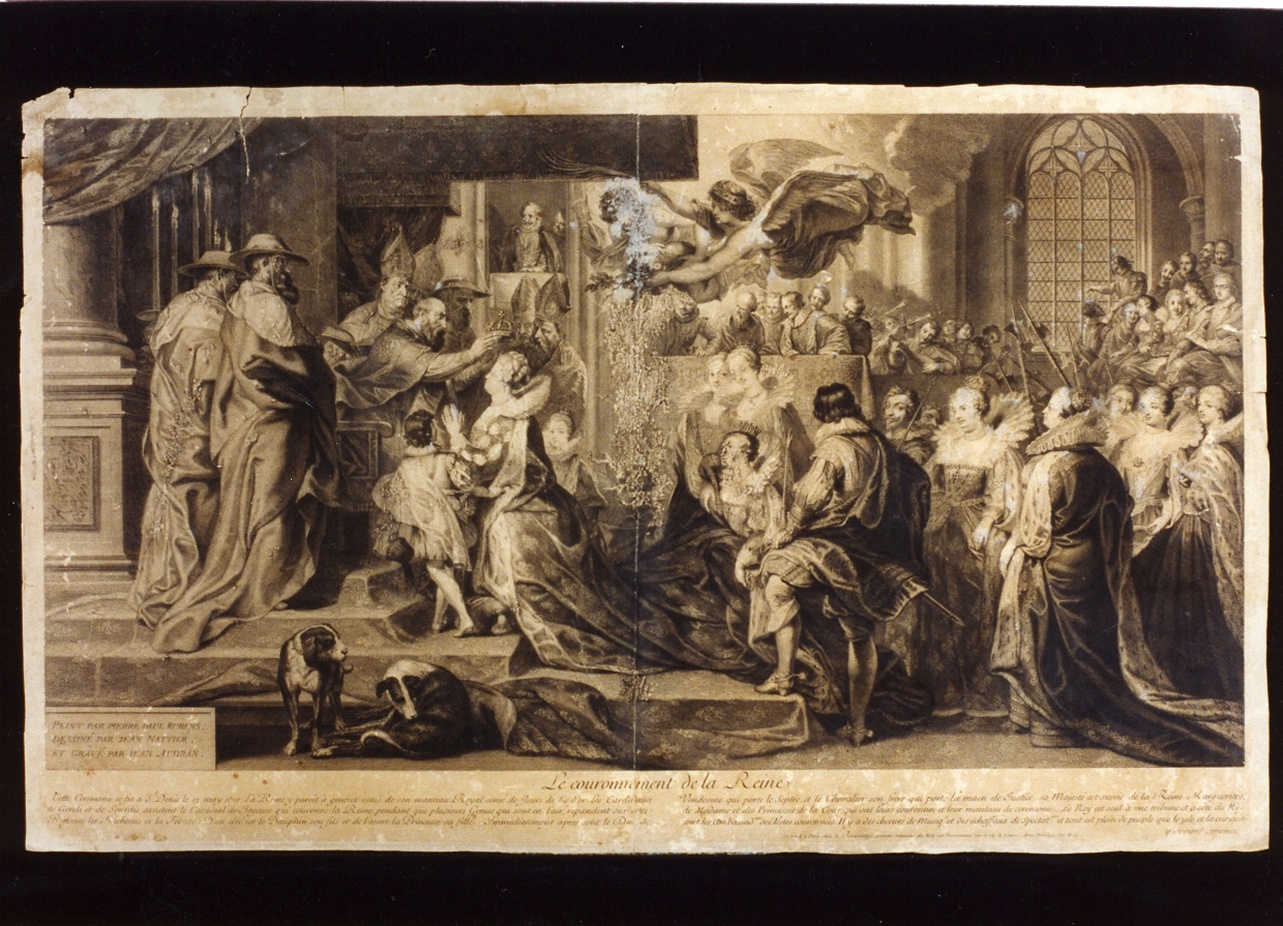 incoronazione della regina Maria dè Medici (stampa) di Audran Jean (secc. XVII/ XVIII)