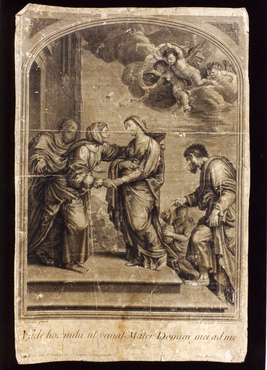 visita della Sacra Famiglia a Sant'Elisabetta (stampa) di Filloeul Pierre (prima metà sec. XVIII)