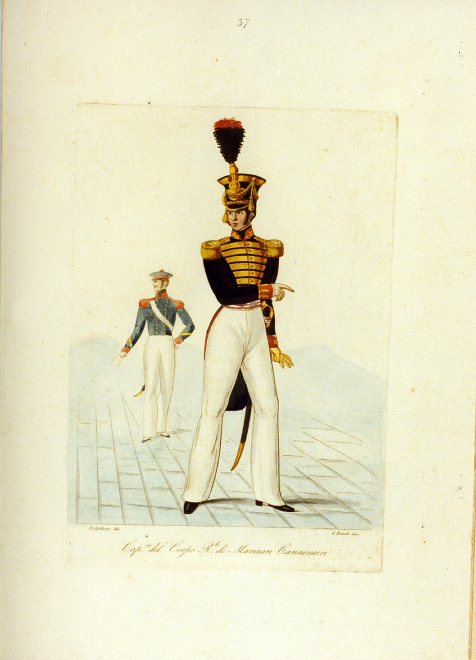 militari dell'esercito borbonico (stampa a colori) - ambito napoletano (sec. XIX)