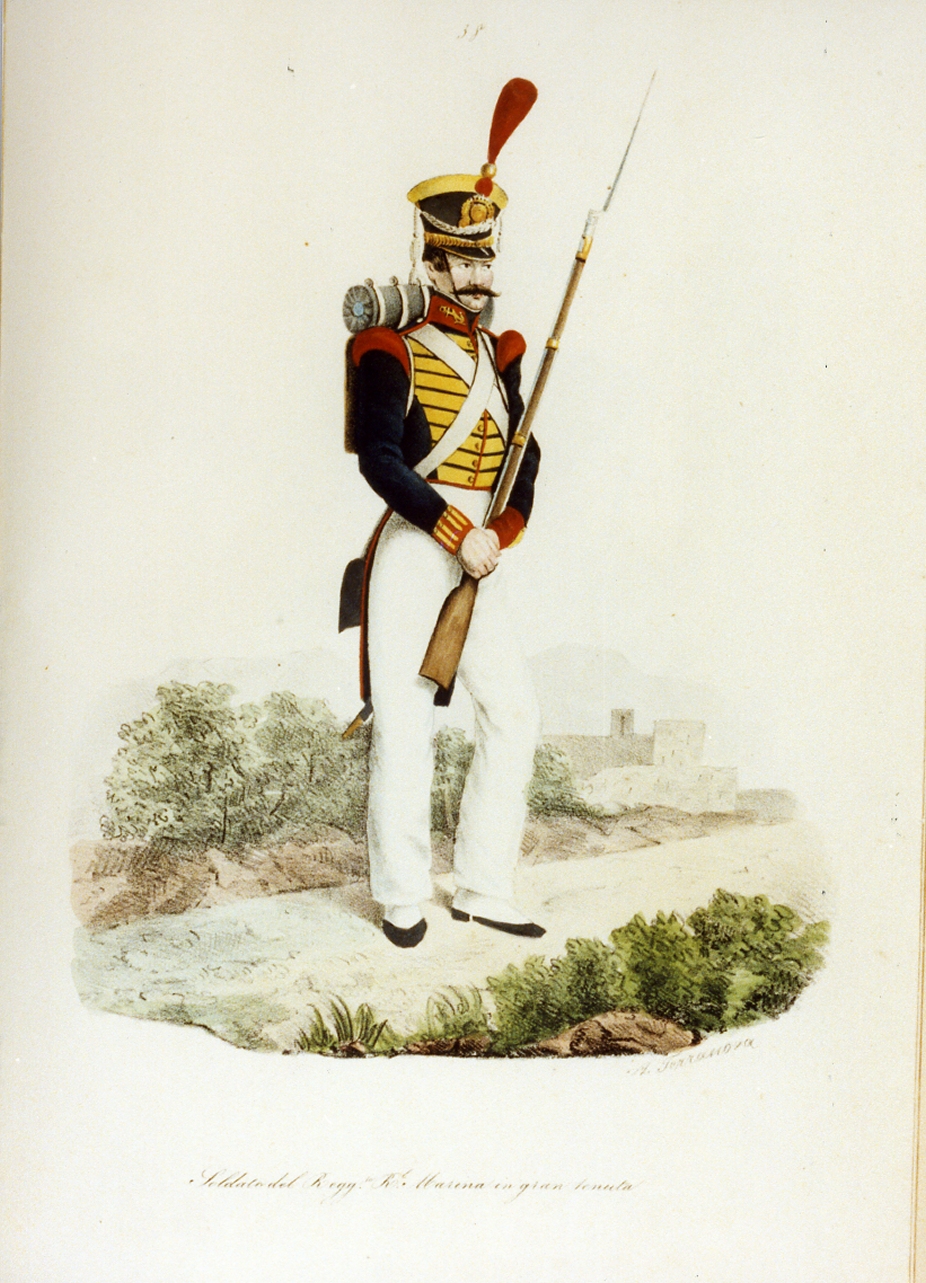 militare dell'esercito borbonico (stampa a colori) - ambito napoletano (sec. XIX)
