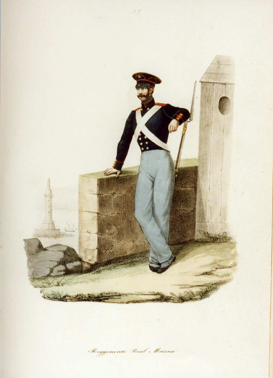 militare dell'esercito borbonico (stampa a colori) - ambito napoletano (sec. XIX)
