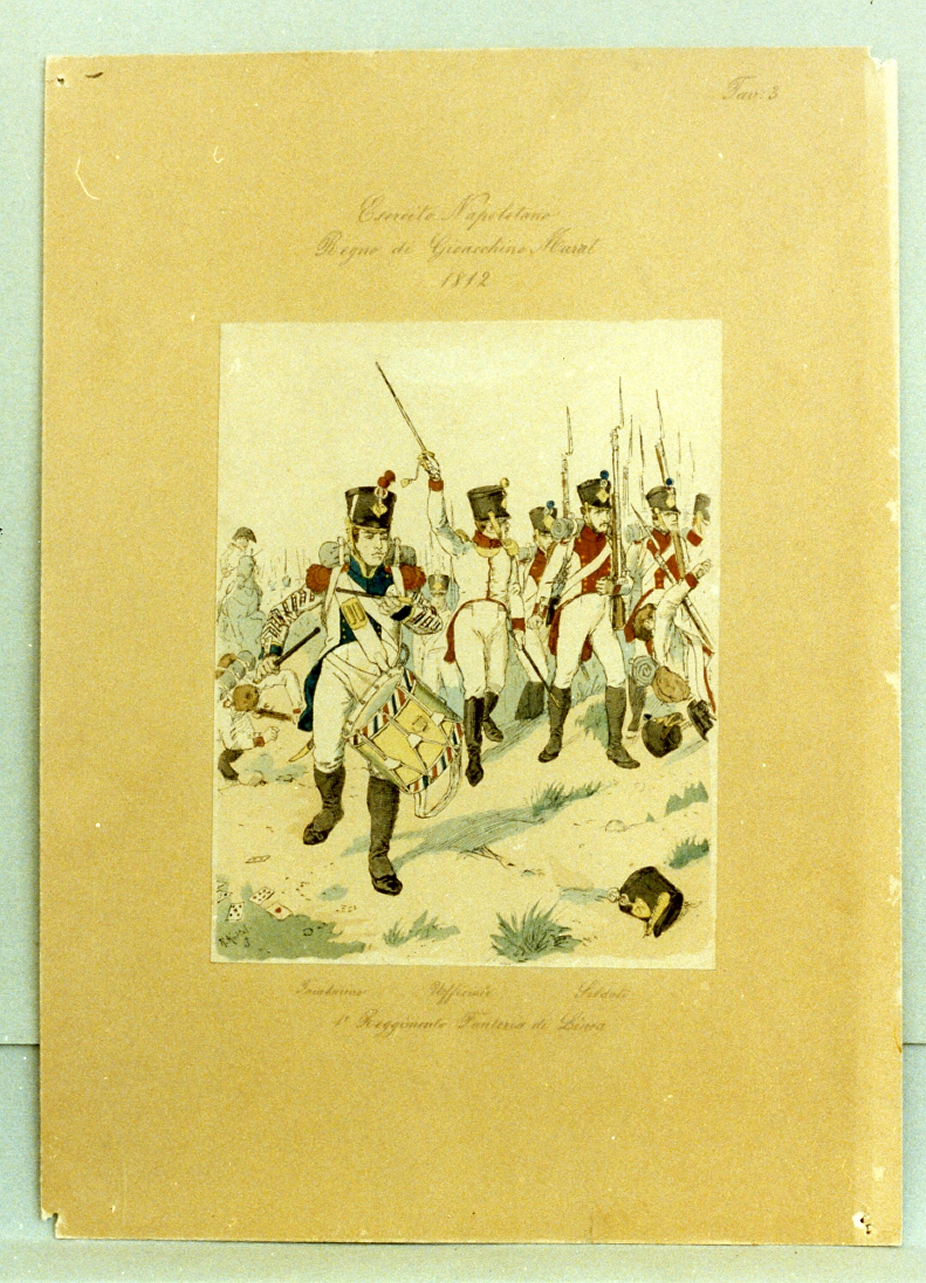 militari dell'esercito napoletano (stampa a colori) - ambito napoletano (secc. XIX/ XX)