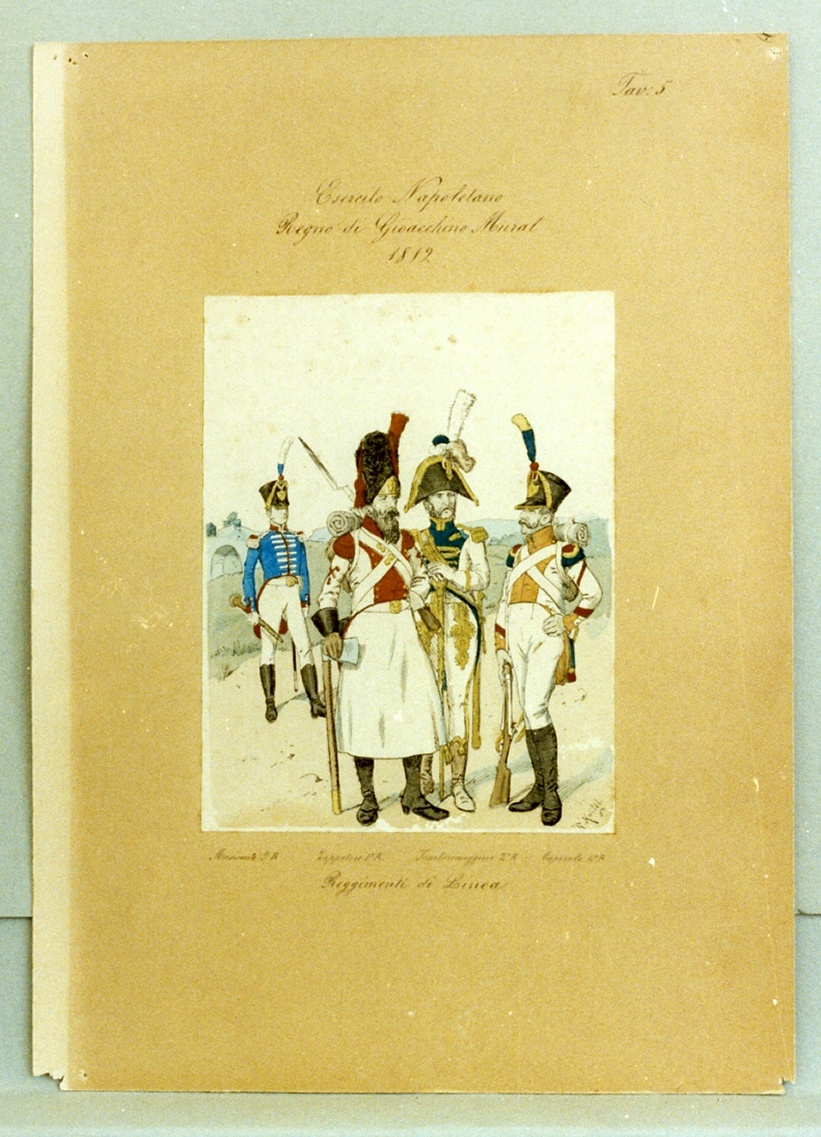 militari dell'esercito napoletano (stampa a colori) - ambito napoletano (secc. XIX/ XX)