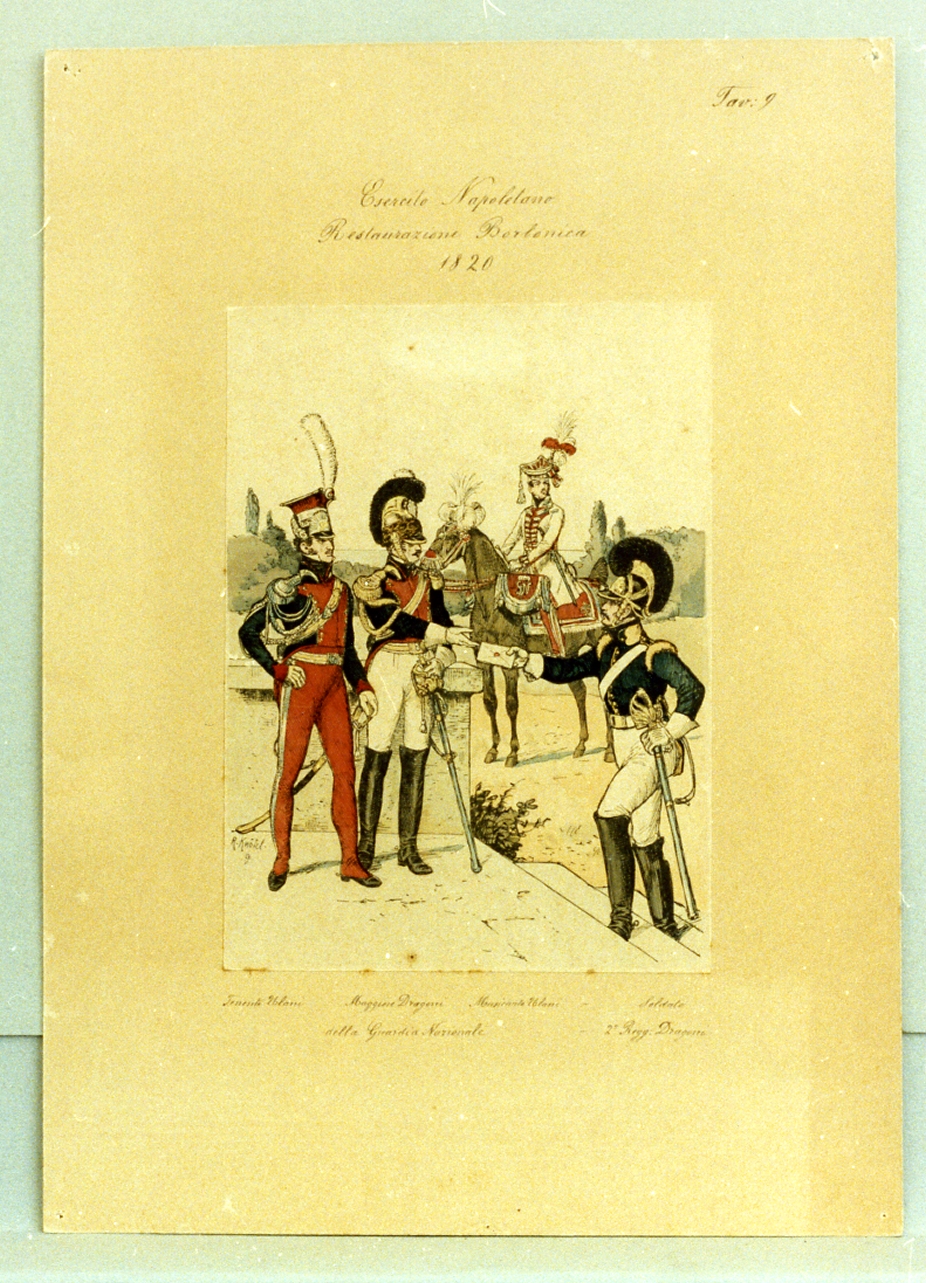 militari dell'esercito napoletano (stampa a colori) - ambito napoletano (secc. XIX/ XX)